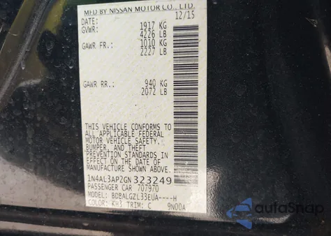 2016 Nissan Altima 2.5 S z USA, uszkodzony, nr VIN 1N4AL3AP2GN323249